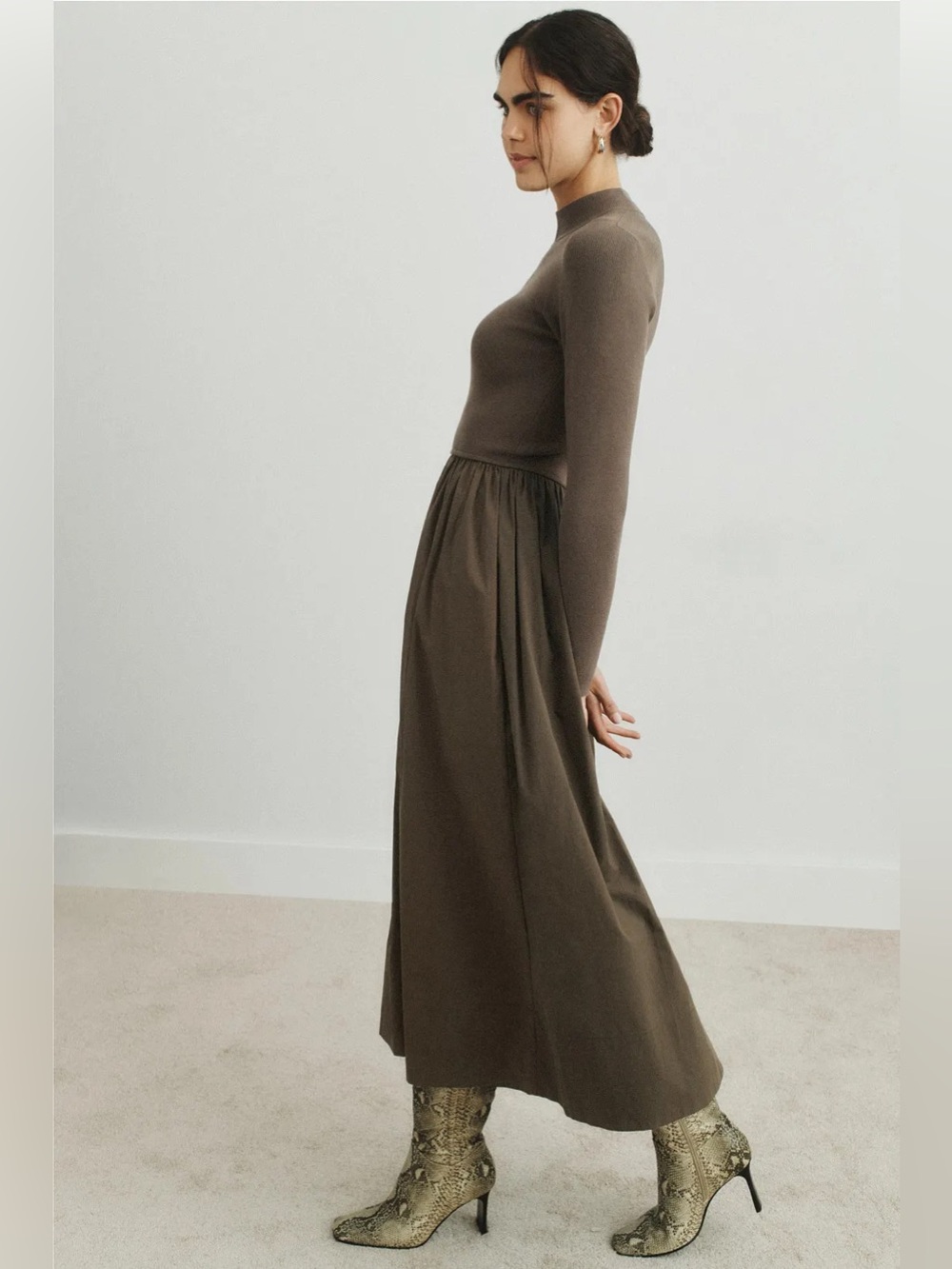Marie Oliver Barrett mock neck multimedia dress in Olive Green Brown size L - Picture 4 of 12